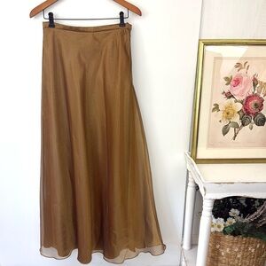 Vintage Caché Gold Bronze Satin Maxi Skirt Sz 8